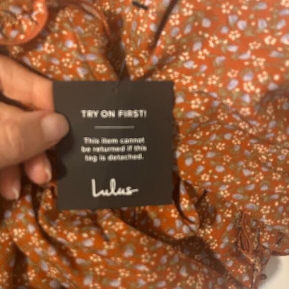 NWT Lulus Admire You Burnt Orange Floral Print Ruffled Long Sleeve Mini Dress M - Picture 10 of 12